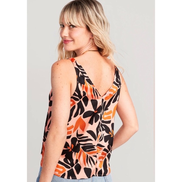 Old Navy Orange Floral Sleeveless Satin Top, S - Picture 2 of 9